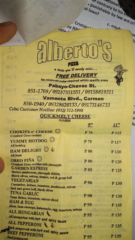 Alberto's Pizza, Cagayan de Oro — Vamenta Blvd, phone 0932 .